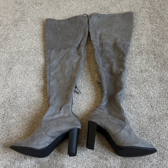NWOT Gray Suede Thigh-High Boots - Picture 1 of 5